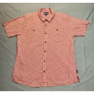 Patagonia Shirt Mens XL Red Back Step Shirt Plaid Button Up Cotton Hemp Blend